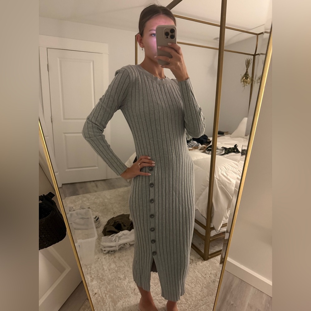 open edit ribbed midi dress
